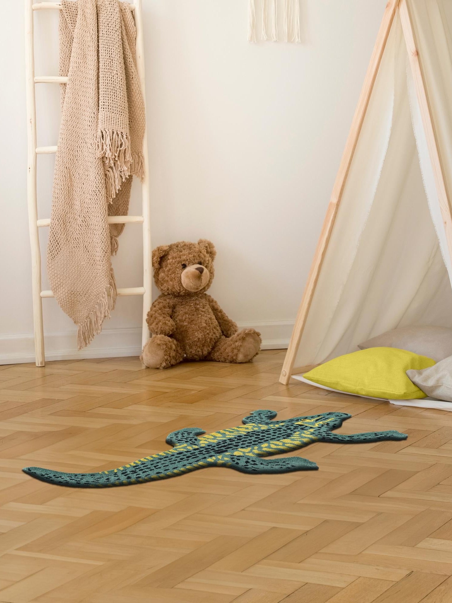 Green 3' 1 x 6' 1 Playtime Kids Wool Freeform Area Rug for Baby Nursery, Toddler Playroom, Bedrooms