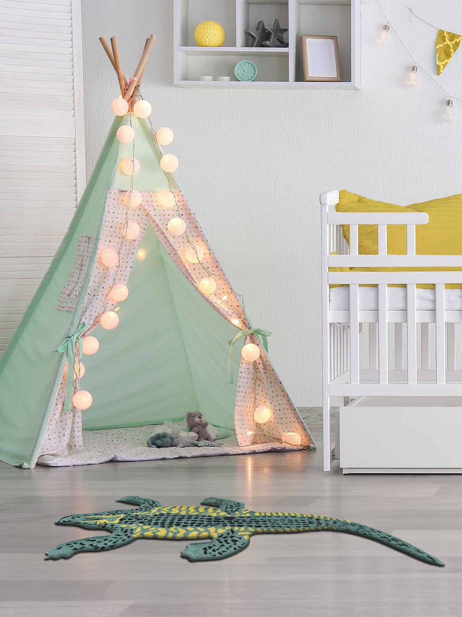 Green 3' 1 x 6' 1 Playtime Kids Wool Freeform Area Rug for Baby Nursery, Toddler Playroom, Bedrooms