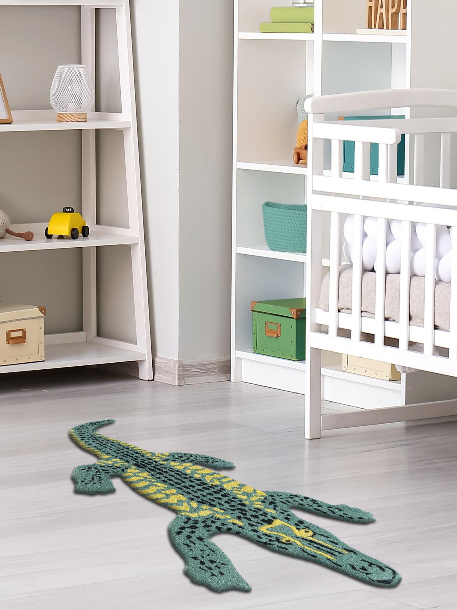 Green 3' 1 x 6' 1 Playtime Kids Wool Freeform Area Rug for Baby Nursery, Toddler Playroom, Bedrooms