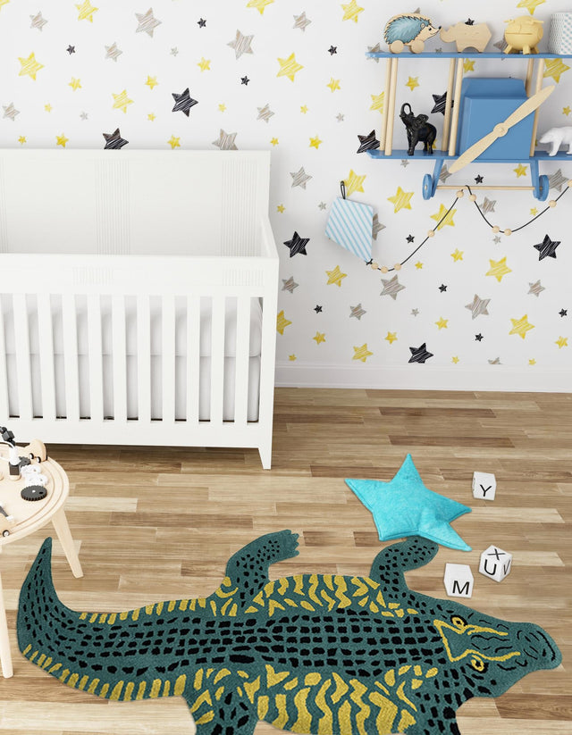 Green 4' 1 x 7' 1 Playtime Kids Wool Runner Rug