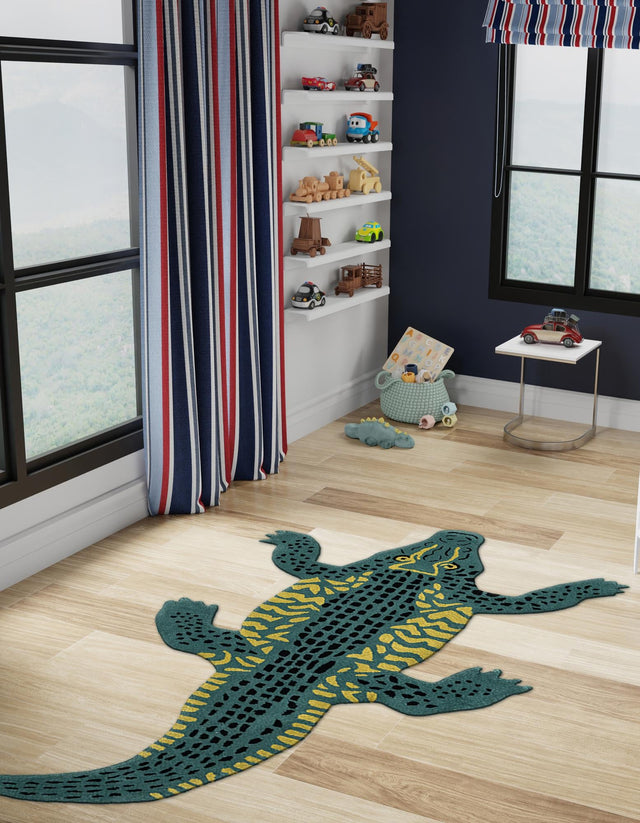 Green 4' 1 x 7' 1 Playtime Kids Wool Runner Rug