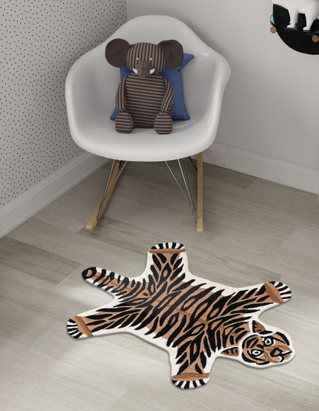 Brown 5' 1 x 7' 1 Playtime Kids Wool Free Form Rug