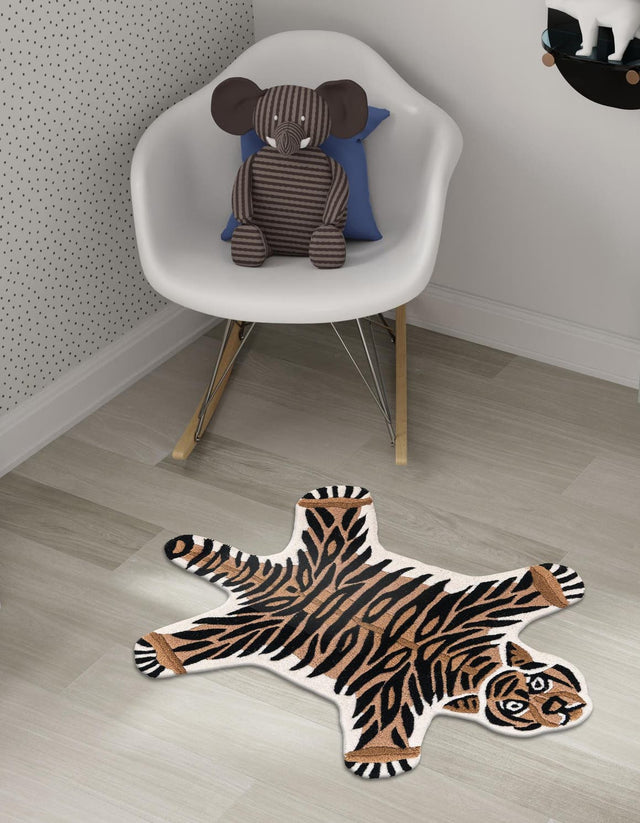 Brown 5' 1 x 7' 1 Playtime Kids Wool Free Form Rug