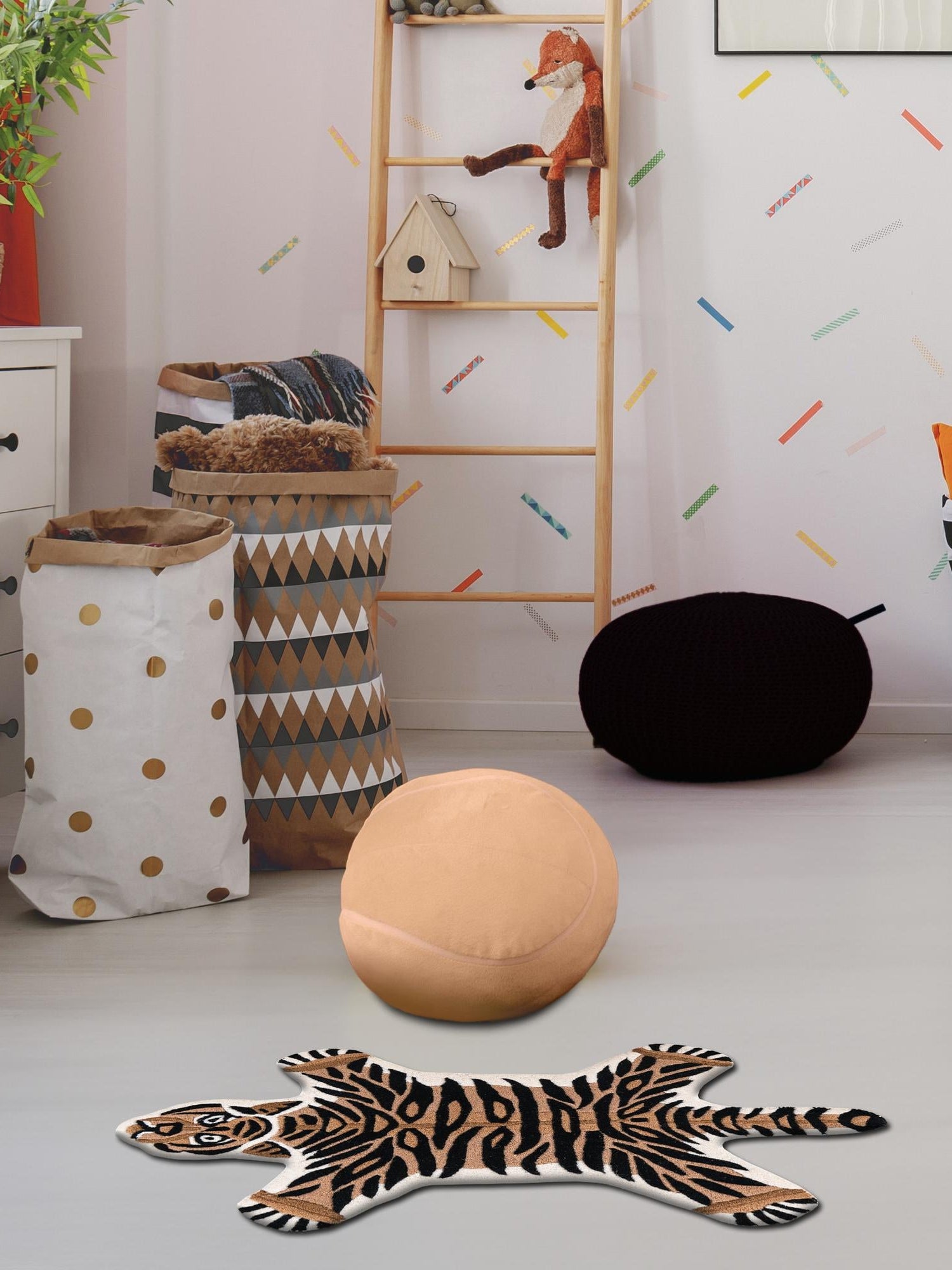 Brown 5' 1 x 7' 1 Playtime Kids Wool Freeform Area Rug for Baby Nursery, Toddler Playroom, Bedrooms