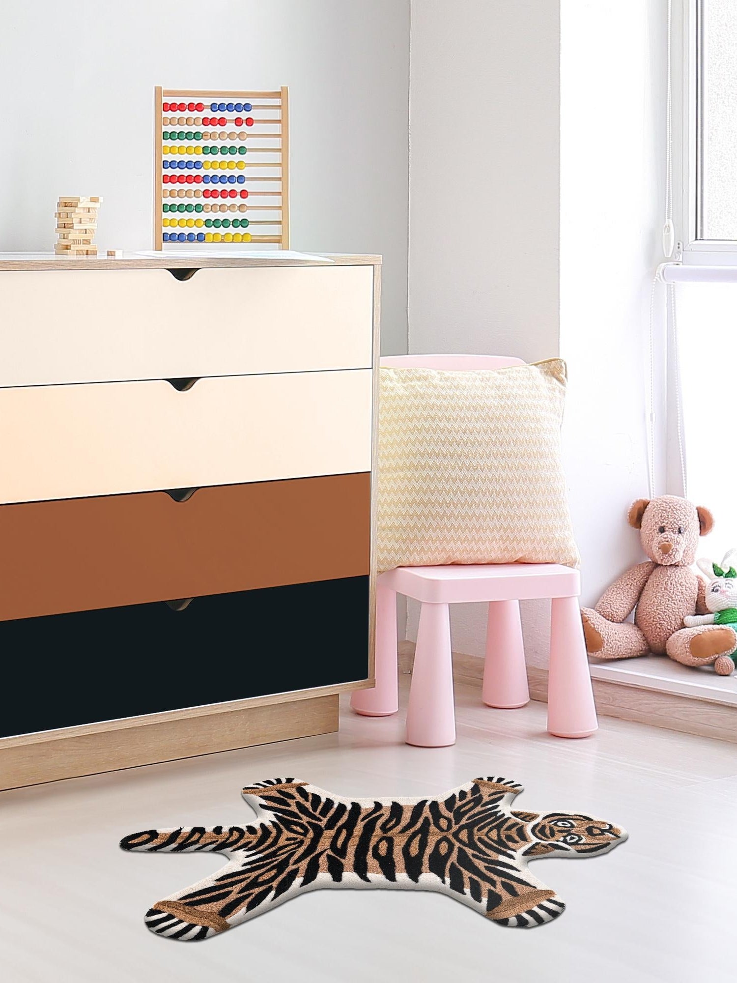 Brown 5' 1 x 7' 1 Playtime Kids Wool Freeform Area Rug for Baby Nursery, Toddler Playroom, Bedrooms