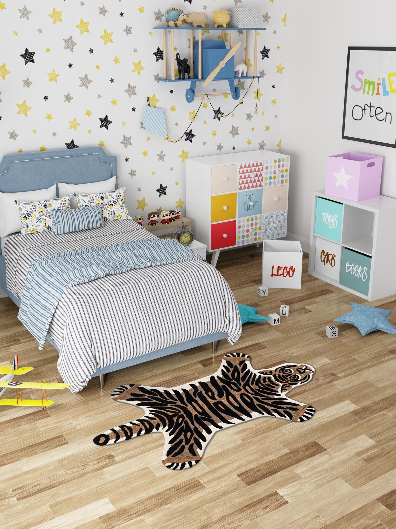 Brown 5' 1 x 7' 1 Playtime Kids Wool Freeform Area Rug for Baby Nursery, Toddler Playroom, Bedrooms