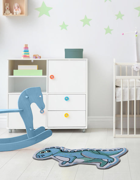 Blue 1' 7 x 3' 7 Playtime Kids Wool Freeform Area Rug for Baby Nursery, Toddler Playroom,  Bedrooms Hand Tufted High Quality Dense  Wool Pile Natural Carpet for Sale at Rug Engine