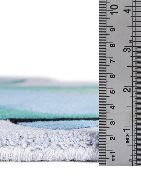 Blue 5' 1 x 5' 1 Playtime Kids Wool Round Rug