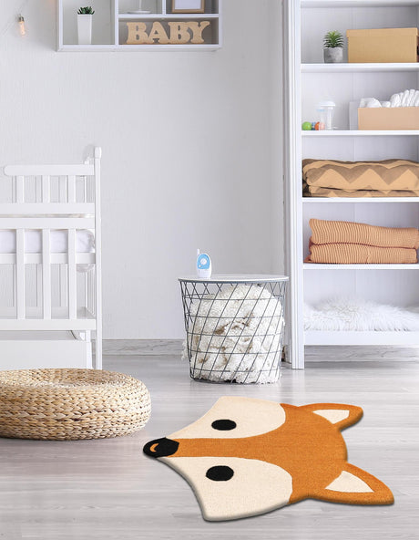 Orange and White 4' 1 x 4' 1 Playtime Kids Wool Round Area Rug for Baby Nursery, Toddler Playroom,  Bedrooms Hand Tufted High Quality Dense  Wool Pile Natural Carpet for Sale at Rug Engine