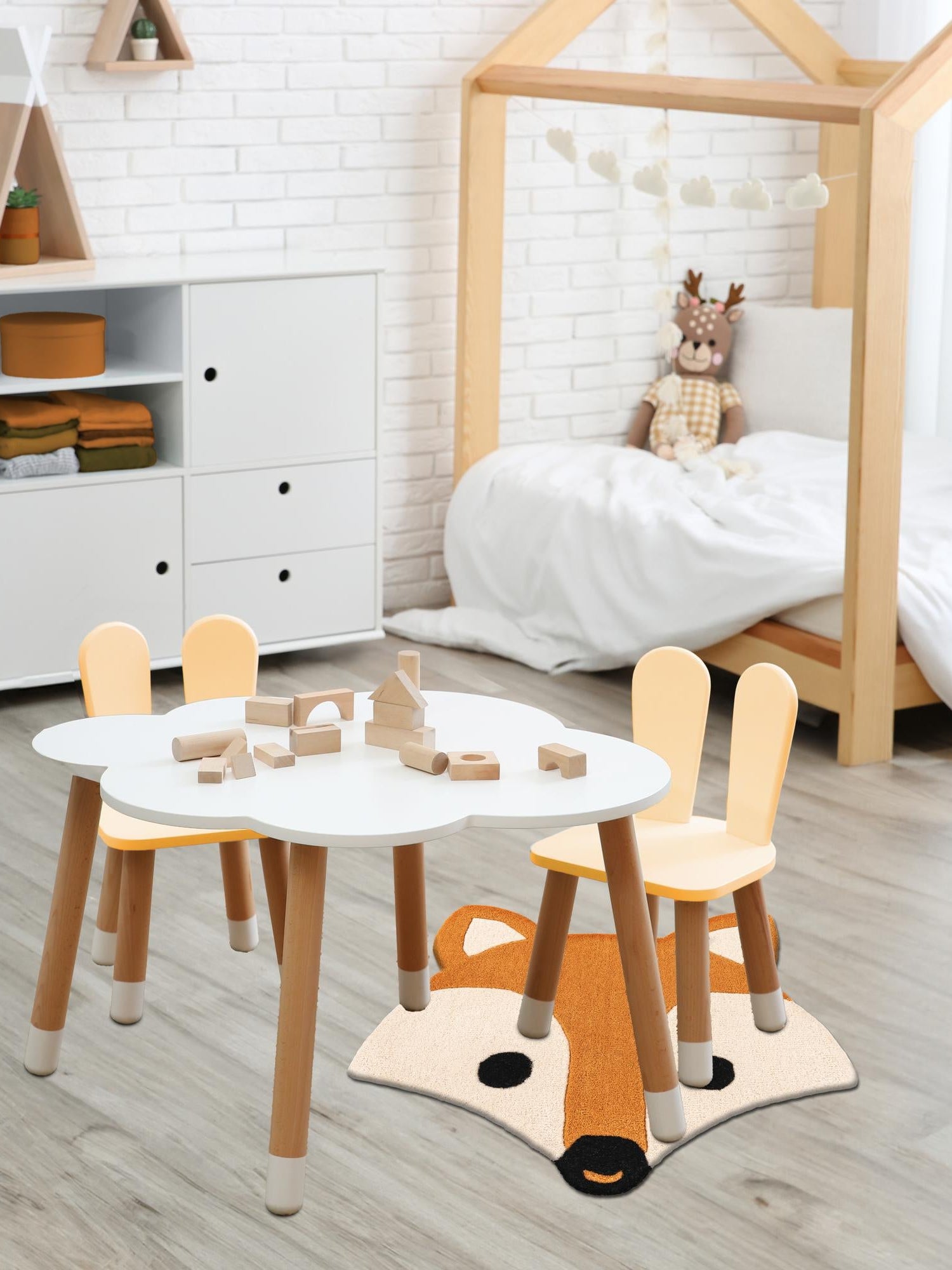 Orange and White 4' 1 x 4' 1 Playtime Kids Wool Round Area Rug for Baby Nursery, Toddler Playroom, Bedrooms