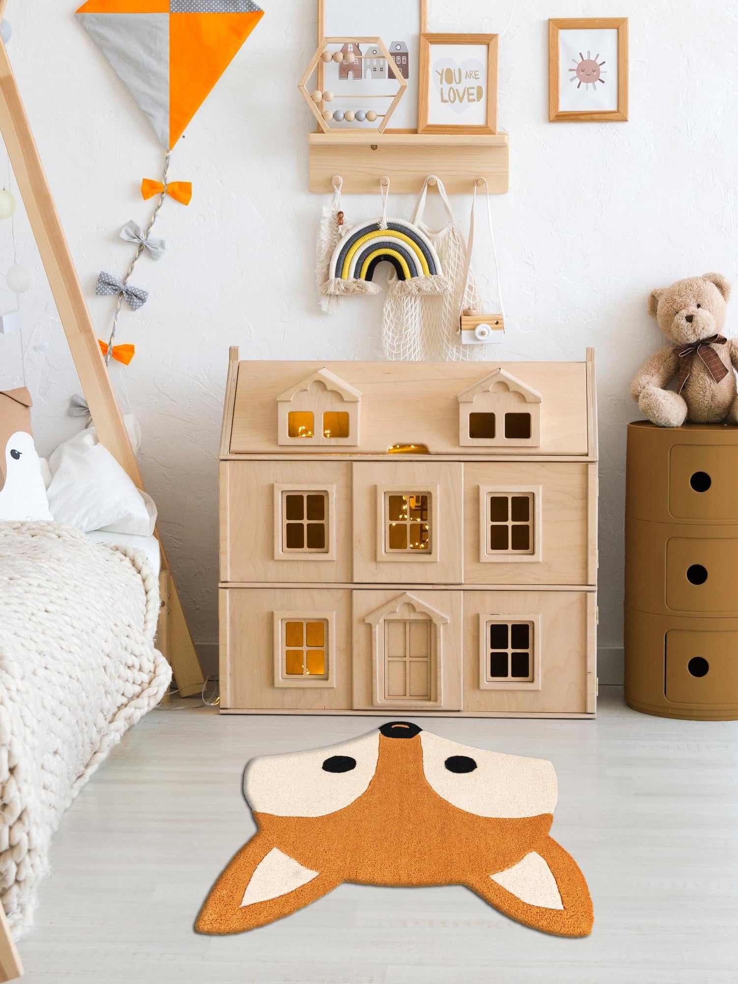 Orange and White 4' 1 x 4' 1 Playtime Kids Wool Round Area Rug for Baby Nursery, Toddler Playroom, Bedrooms