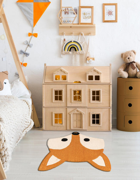 Orange and White 4' 1 x 4' 1 Playtime Kids Wool Round Area Rug for Baby Nursery, Toddler Playroom,  Bedrooms Hand Tufted High Quality Dense  Wool Pile Natural Carpet for Sale at Rug Engine