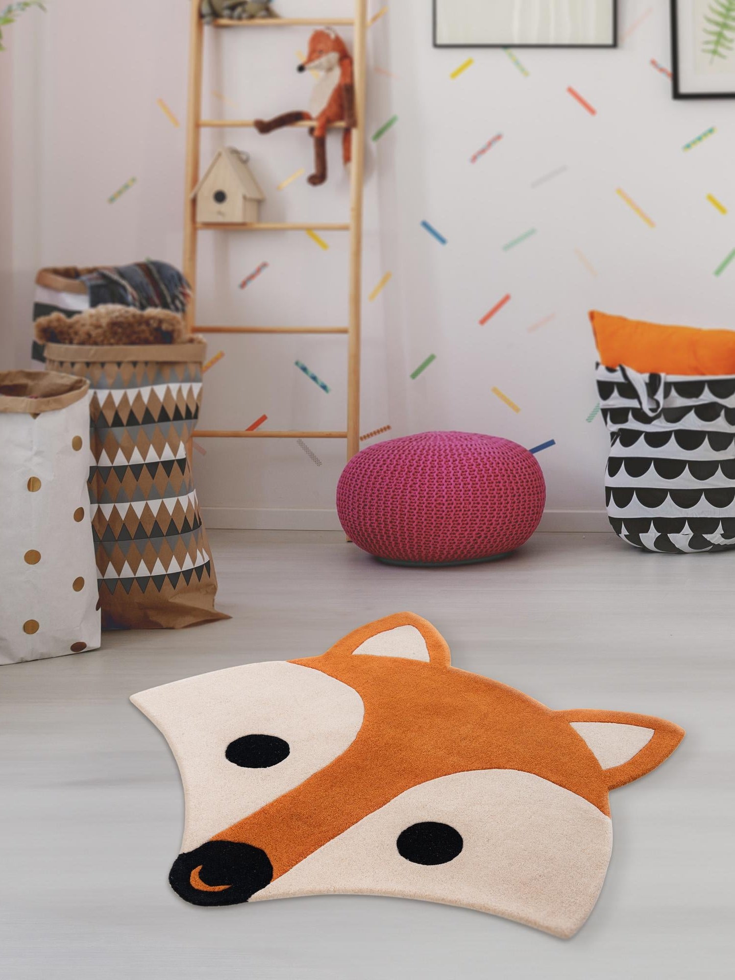 Orange and White 2' x 2' Playtime Kids Wool Freeform Area Rug for Baby Nursery, Toddler Playroom, Bedrooms