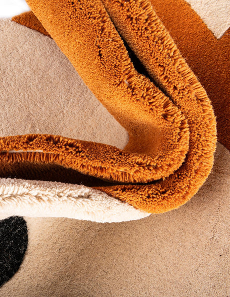 Orange and White 2' x 2' Playtime Kids Wool Freeform Area Rug for Baby Nursery, Toddler Playroom,  Bedrooms Hand Tufted High Quality Dense  Wool Pile Natural Carpet for Sale at Rug Engine