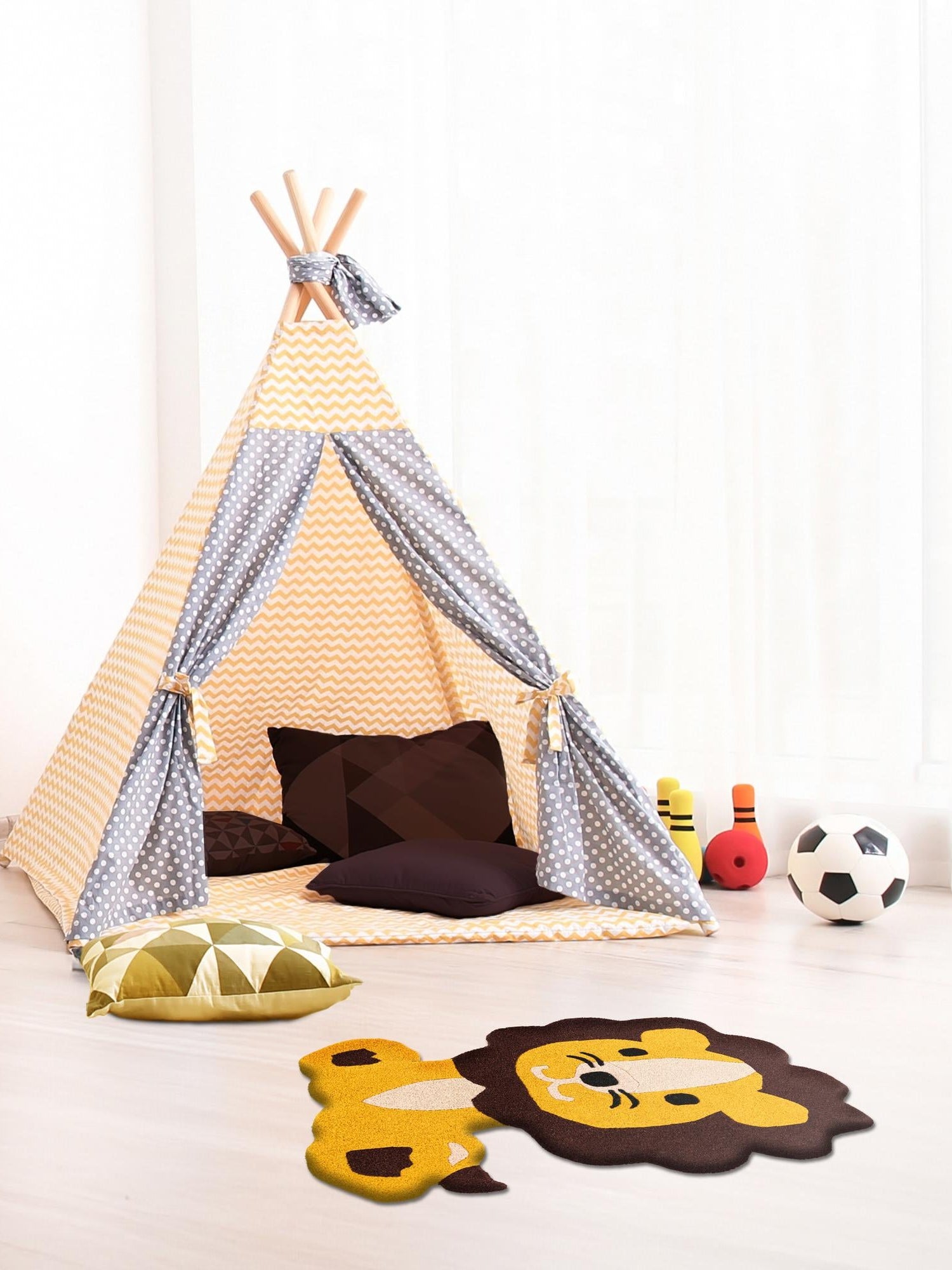 Yellow 5' 6 x 6' 1 Playtime Kids Wool Freeform Area Rug for Baby Nursery, Toddler Playroom, Bedrooms