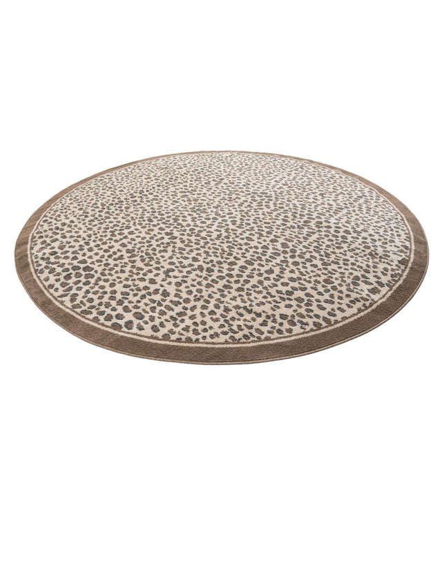 Brown 10' x 10' Wildlife Round Area Rug Animal Print Safari Jungle Inspired Carpet for Unique Modern Interior Design for Sale at Rug Engine