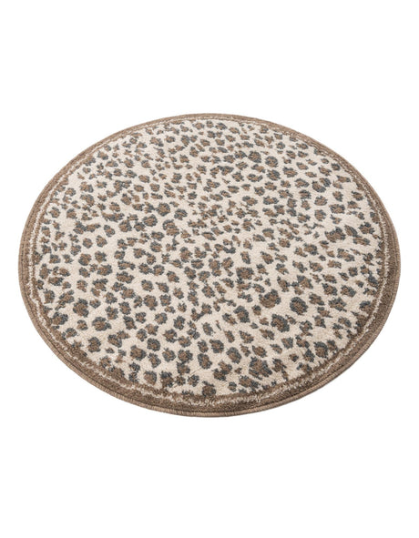 Brown 3' 1 x 3' 1 Wildlife Round Area Rug Animal Print Safari Jungle Inspired Carpet for Unique Modern Interior Design for Sale at Rug Engine