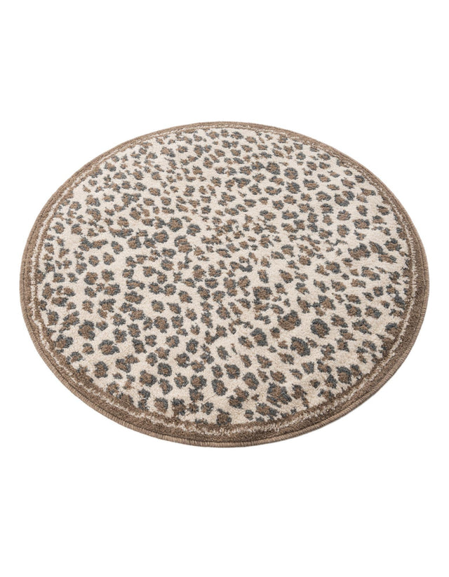 Brown 3' 1 x 3' 1 Wildlife Round Area Rug Animal Print Safari Jungle Inspired Carpet for Unique Modern Interior Design for Sale at Rug Engine