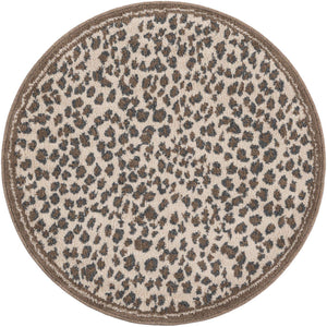 Brown 3' 1 x 3' 1 Wildlife Round Area Rug Animal Print Safari Jungle Inspired Carpet for Unique Modern Interior Design for Sale at Rug Engine