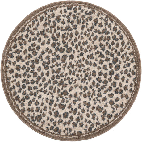 Brown 3' 1 x 3' 1 Wildlife Round Area Rug Animal Print Safari Jungle Inspired Carpet for Unique Modern Interior Design for Sale at Rug Engine