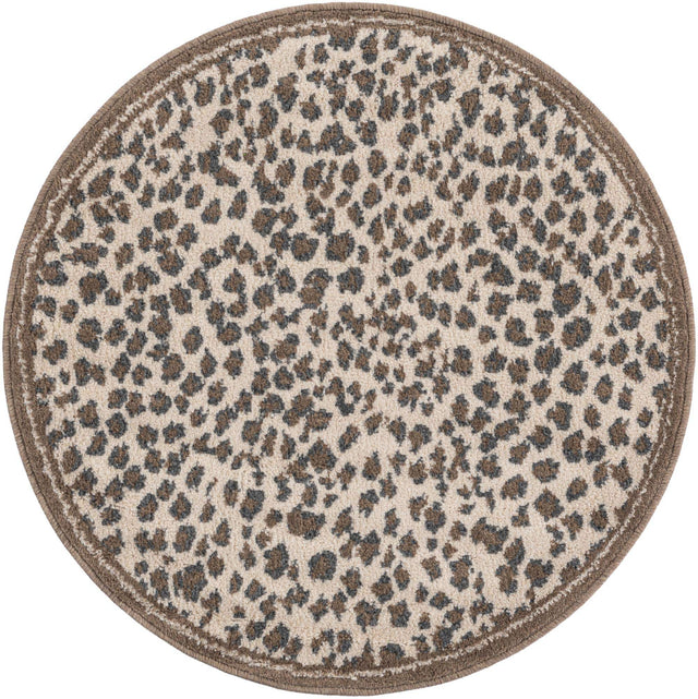 Brown 3' 1 x 3' 1 Wildlife Round Area Rug Animal Print Safari Jungle Inspired Carpet for Unique Modern Interior Design for Sale at Rug Engine
