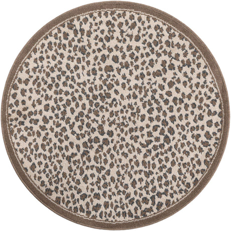 Brown 4' 1 x 4' 1 Wildlife Round Area Rug Animal Print Safari Jungle Inspired Carpet for Unique Modern Interior Design for Sale at Rug Engine
