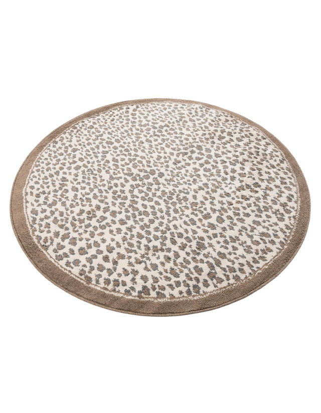 Brown 5' 1 x 5' 1 Wildlife Round Area Rug Animal Print Safari Jungle Inspired Carpet for Unique Modern Interior Design for Sale at Rug Engine