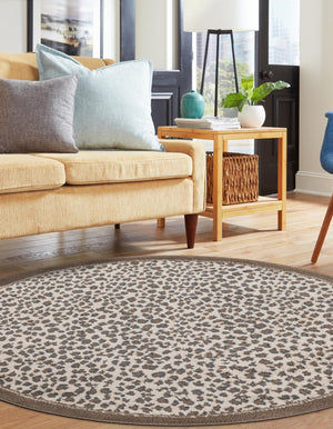 Brown 3' 1 x 3' 1 Wildlife Round Area Rug Animal Print Safari Jungle Inspired Carpet for Unique Modern Interior Design for Sale at Rug Engine