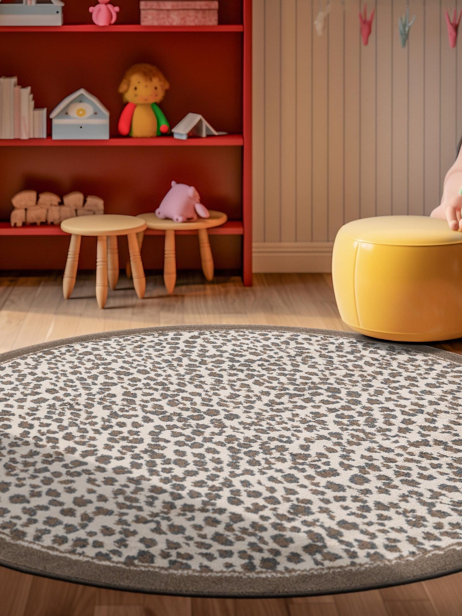 Brown 3' 1 x 3' 1 Wildlife Round Area Rug Animal Print Safari Jungle Inspired Carpet for Unique Modern Interior Design for Sale at Rug Engine