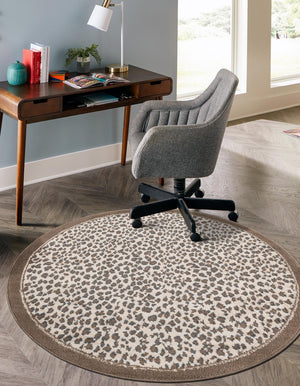 Brown 7' 10 x 7' 10 Wildlife Round Area Rug Animal Print Safari Jungle Inspired Carpet for Unique Modern Interior Design for Sale at Rug Engine