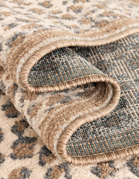 Brown 5' 1 x 5' 1 Wildlife Round Area Rug Animal Print Safari Jungle Inspired Carpet for Unique Modern Interior Design for Sale at Rug Engine