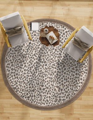 Brown 5' 1 x 5' 1 Wildlife Round Area Rug Animal Print Safari Jungle Inspired Carpet for Unique Modern Interior Design for Sale at Rug Engine