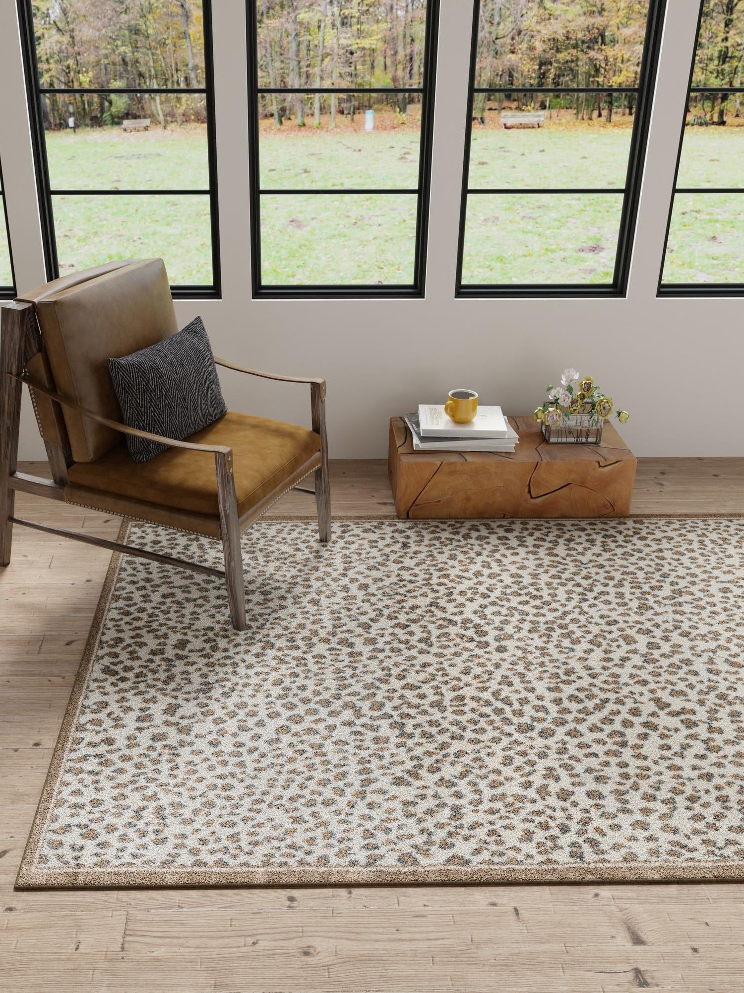 Brown 7' 10 x 10' Wildlife Rectangle Area Rug Animal Print Safari Jungle Inspired Carpet for Unique Modern Interior Design for Sale at Rug Engine