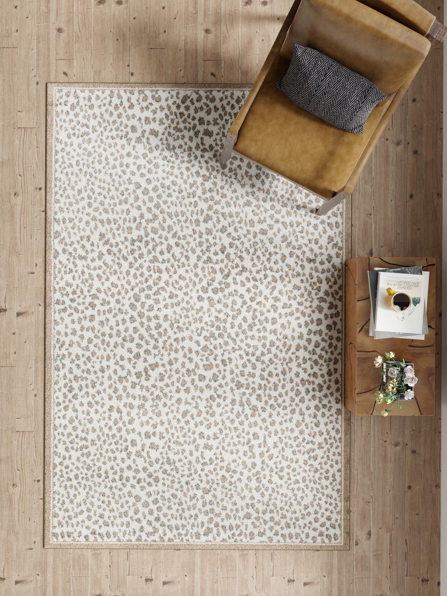 Brown 5' 1 x 7' 1 Wildlife Rectangle Area Rug Animal Print Safari Jungle Inspired Carpet for Unique Modern Interior Design for Sale at Rug Engine