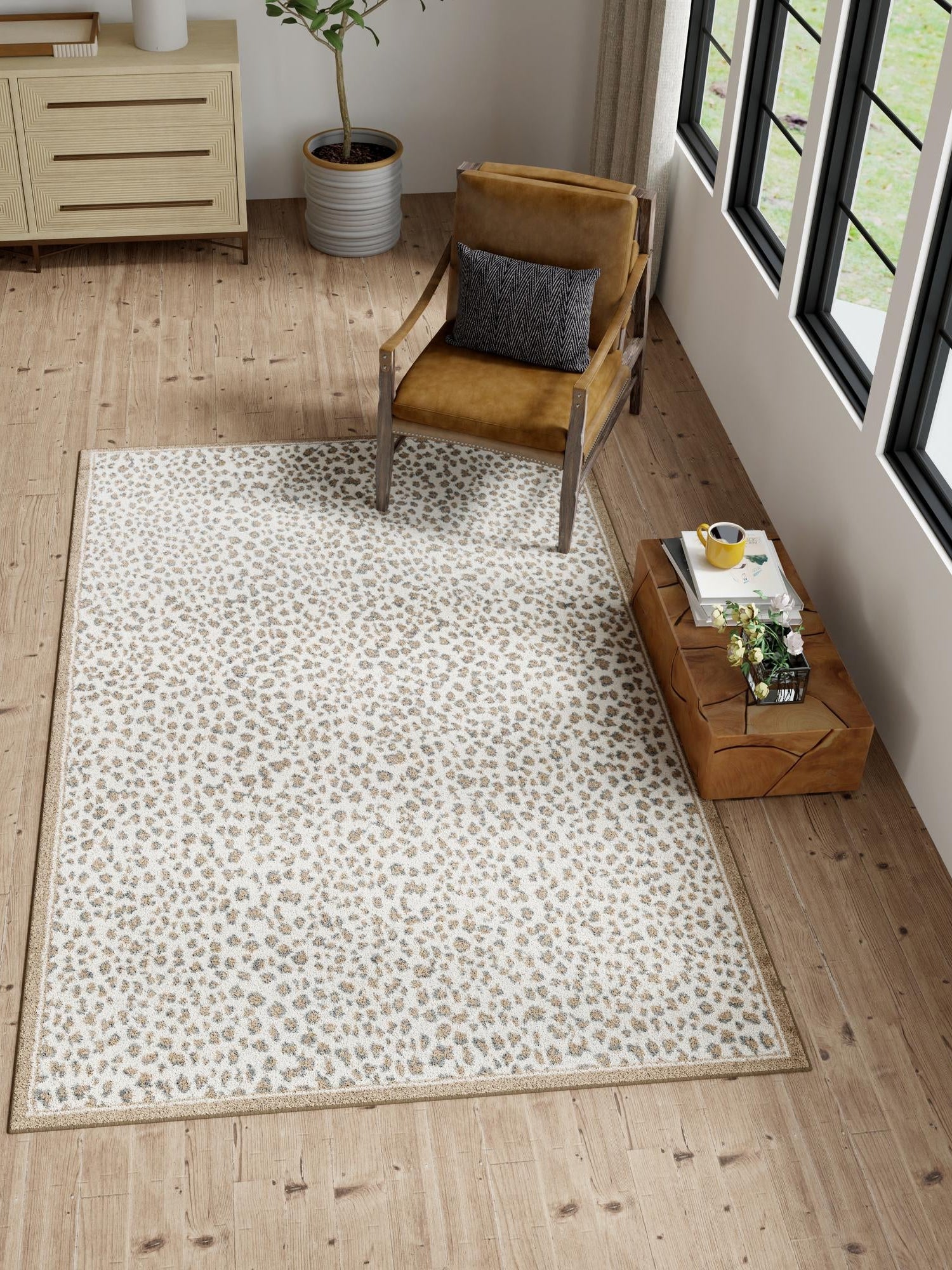 Brown 2' x 3' 1 Wildlife Rectangle Area Rug Animal Print Safari Jungle Inspired Carpet for Unique Modern Interior Design for Sale at Rug Engine