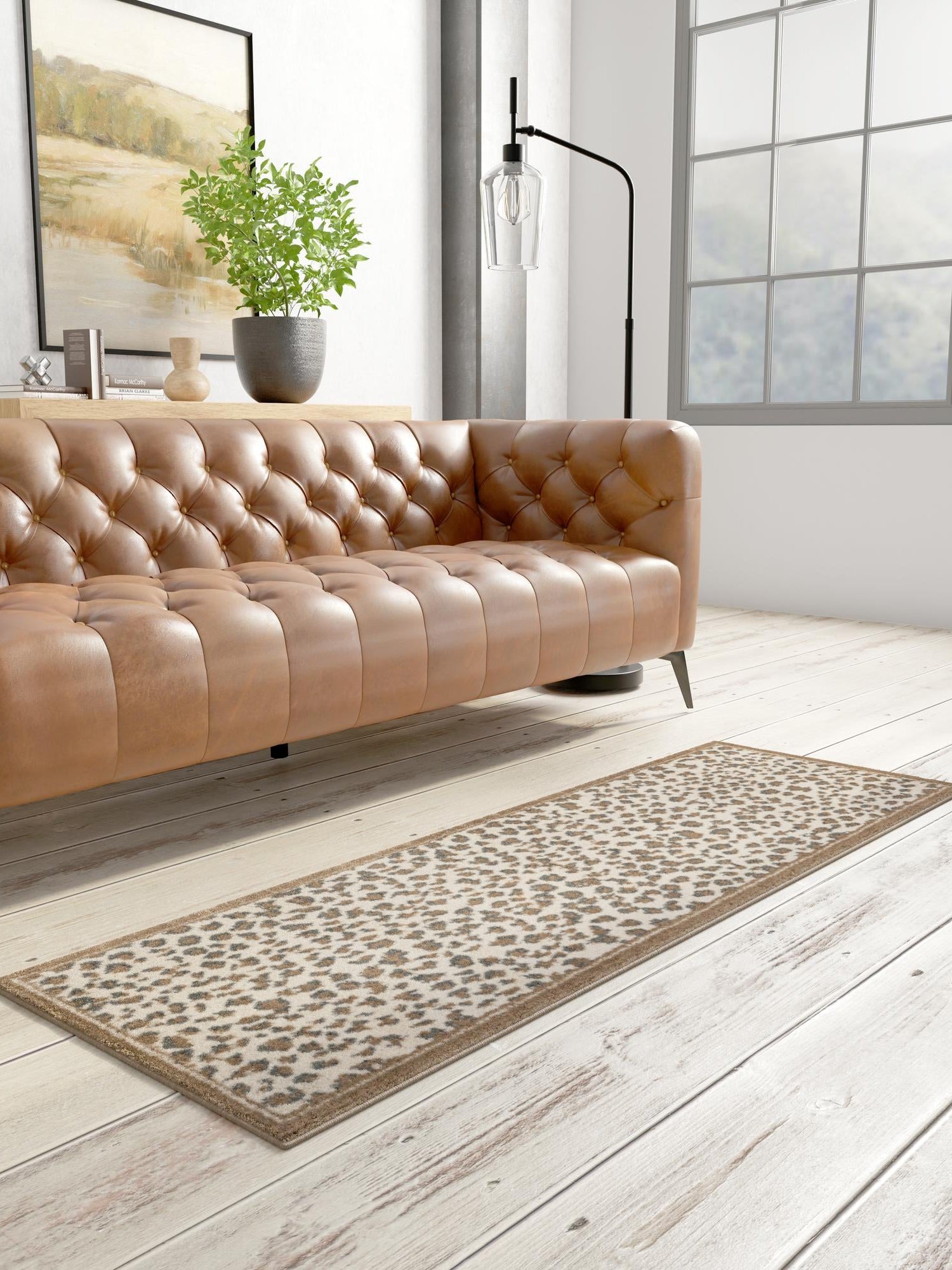 Brown 2' x 6' 1 Wildlife Runner Area Rug Animal Print Safari Jungle Inspired Carpet for Unique Modern Interior Design for Sale at Rug Engine