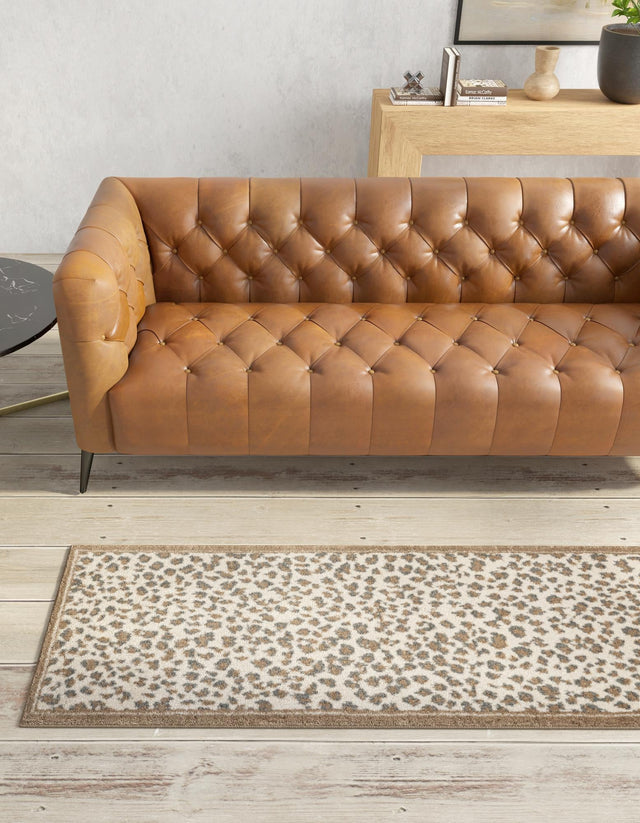 Brown 2' 7 x 12' Wildlife Runner Area Rug Animal Print Safari Jungle Inspired Carpet for Unique Modern Interior Design for Sale at Rug Engine
