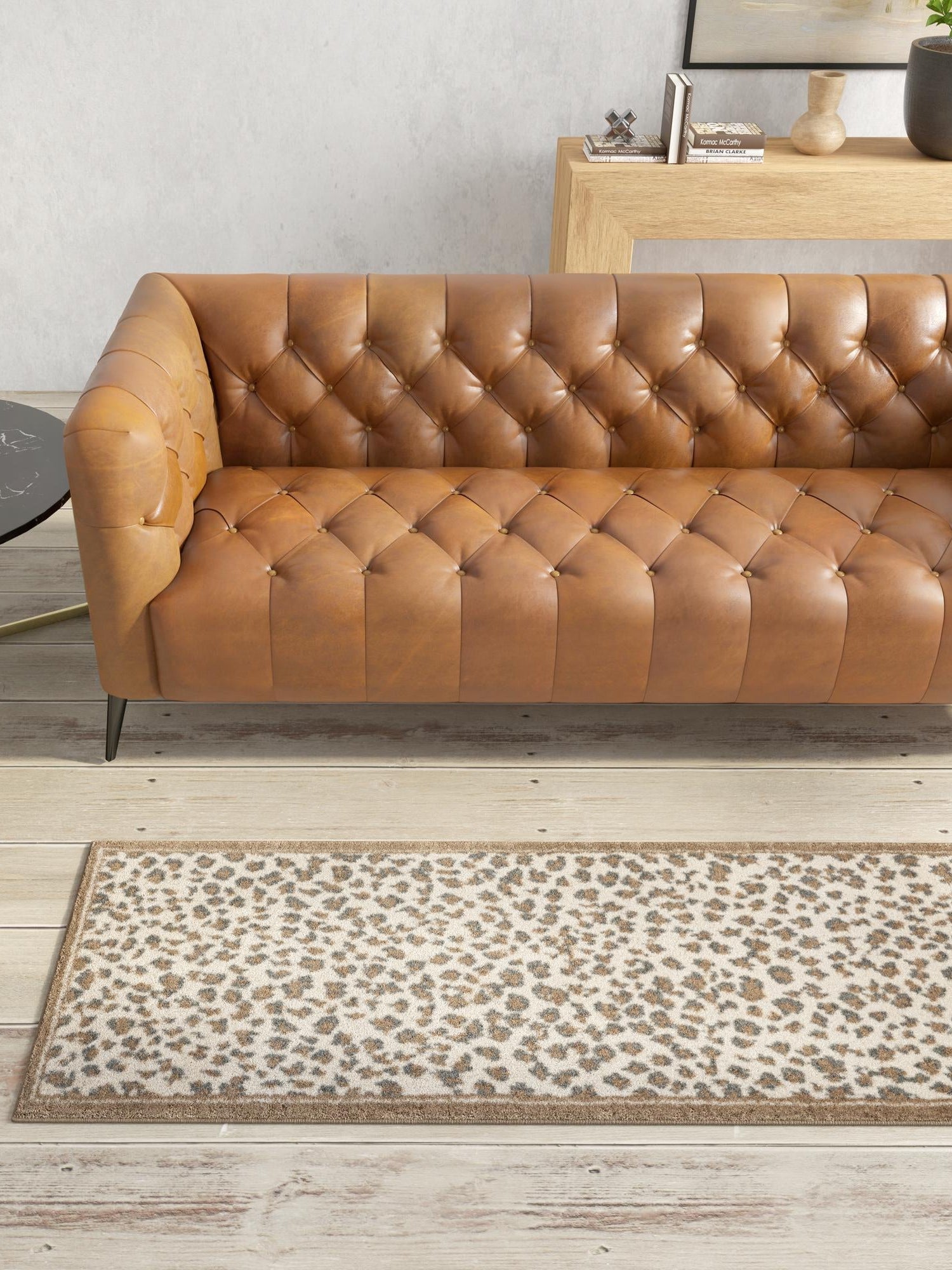 Brown 2' x 6' 1 Wildlife Runner Area Rug Animal Print Safari Jungle Inspired Carpet for Unique Modern Interior Design for Sale at Rug Engine