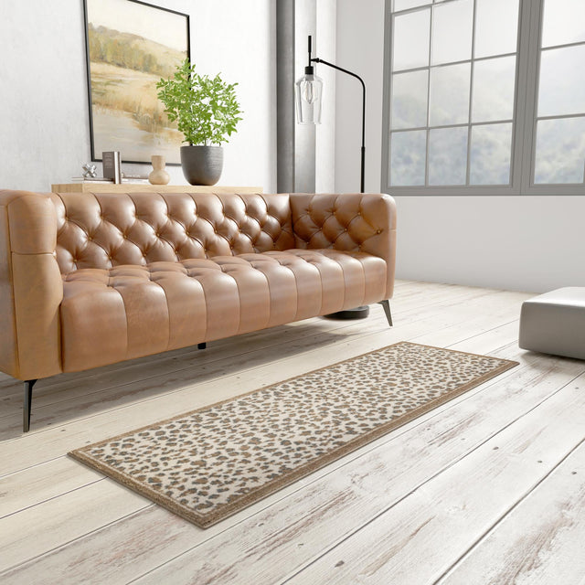 Brown 2' 7 x 10' Wildlife Runner Area Rug Animal Print Safari Jungle Inspired Carpet for Unique Modern Interior Design for Sale at Rug Engine