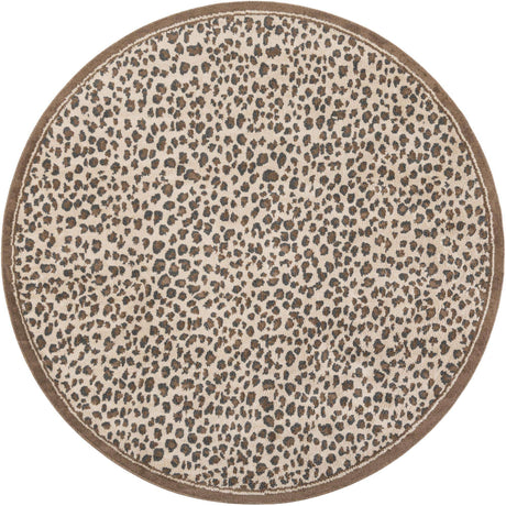Brown 7' 10 x 7' 10 Wildlife Round Area Rug Animal Print Safari Jungle Inspired Carpet for Unique Modern Interior Design for Sale at Rug Engine