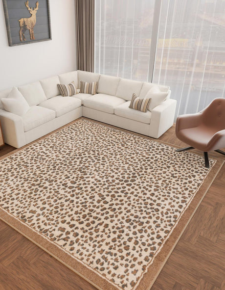Brown 7' 10 x 7' 10 Wildlife Square Area Rug Animal Print Safari Jungle Inspired Carpet for Unique Modern Interior Design for Sale at Rug Engine