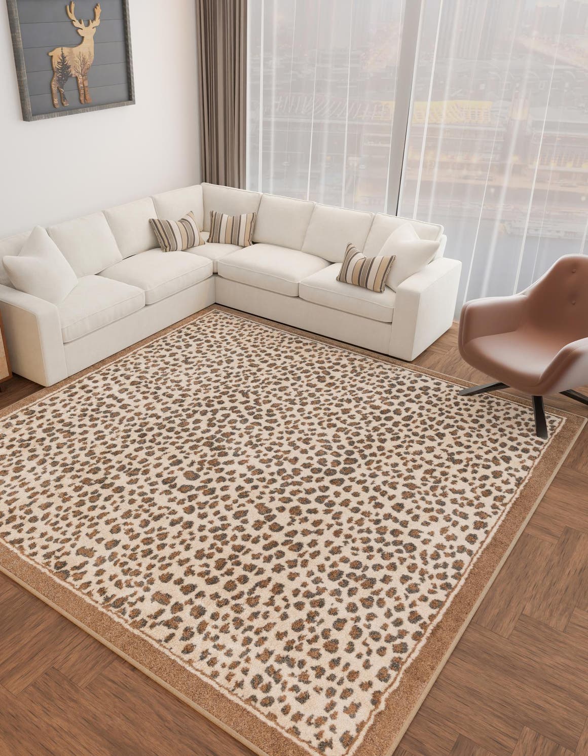 Brown 10' x 10' Wildlife Square Area Rug Animal Print Safari Jungle Inspired Carpet for Unique Modern Interior Design for Sale at Rug Engine