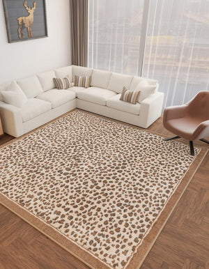 Brown 10' x 10' Wildlife Square Area Rug Animal Print Safari Jungle Inspired Carpet for Unique Modern Interior Design for Sale at Rug Engine