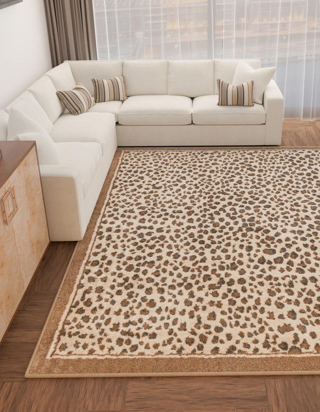 Brown 10' x 10' Wildlife Square Area Rug Animal Print Safari Jungle Inspired Carpet for Unique Modern Interior Design for Sale at Rug Engine