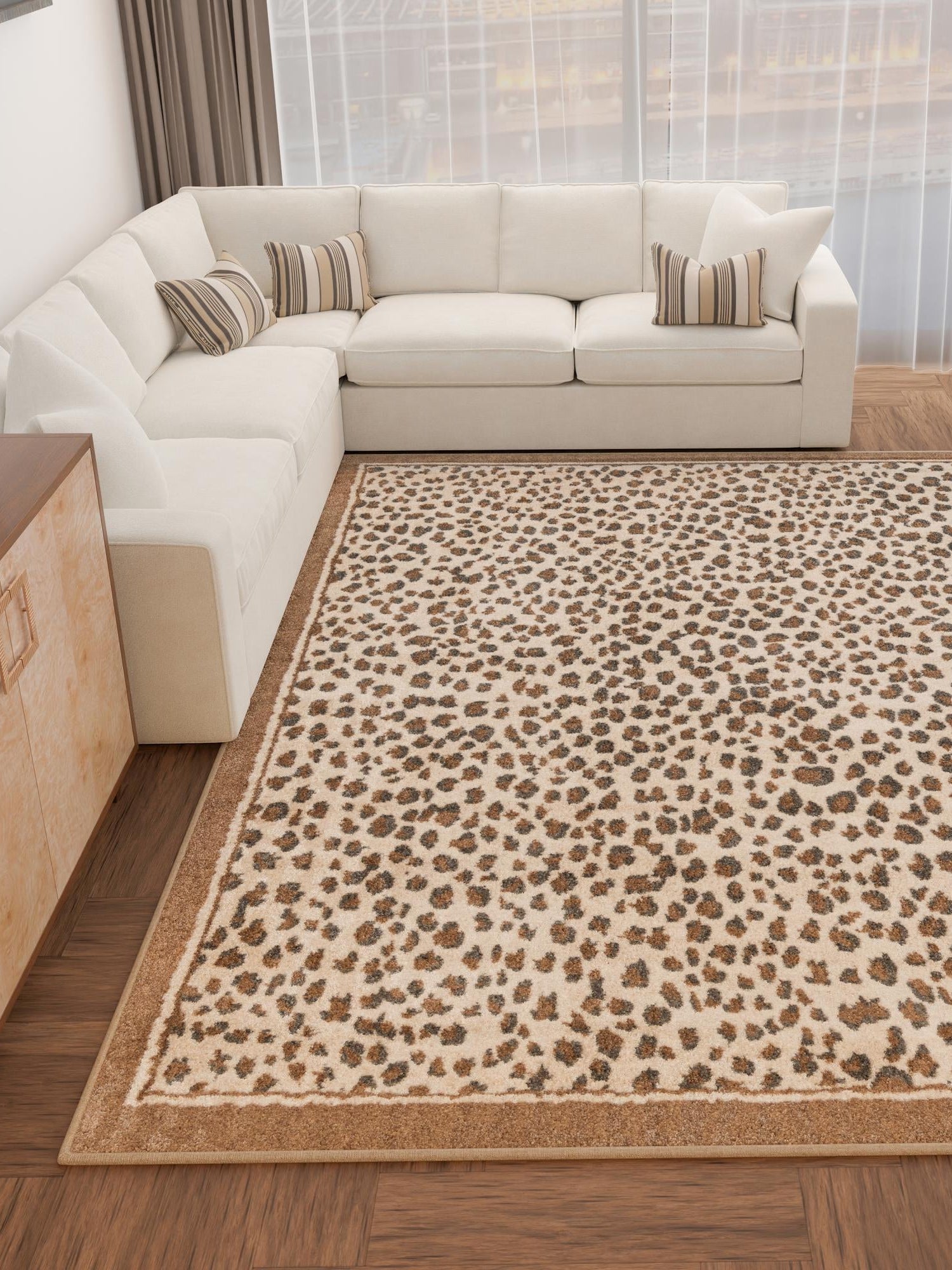 Brown 7' 10 x 7' 10 Wildlife Square Area Rug Animal Print Safari Jungle Inspired Carpet for Unique Modern Interior Design for Sale at Rug Engine