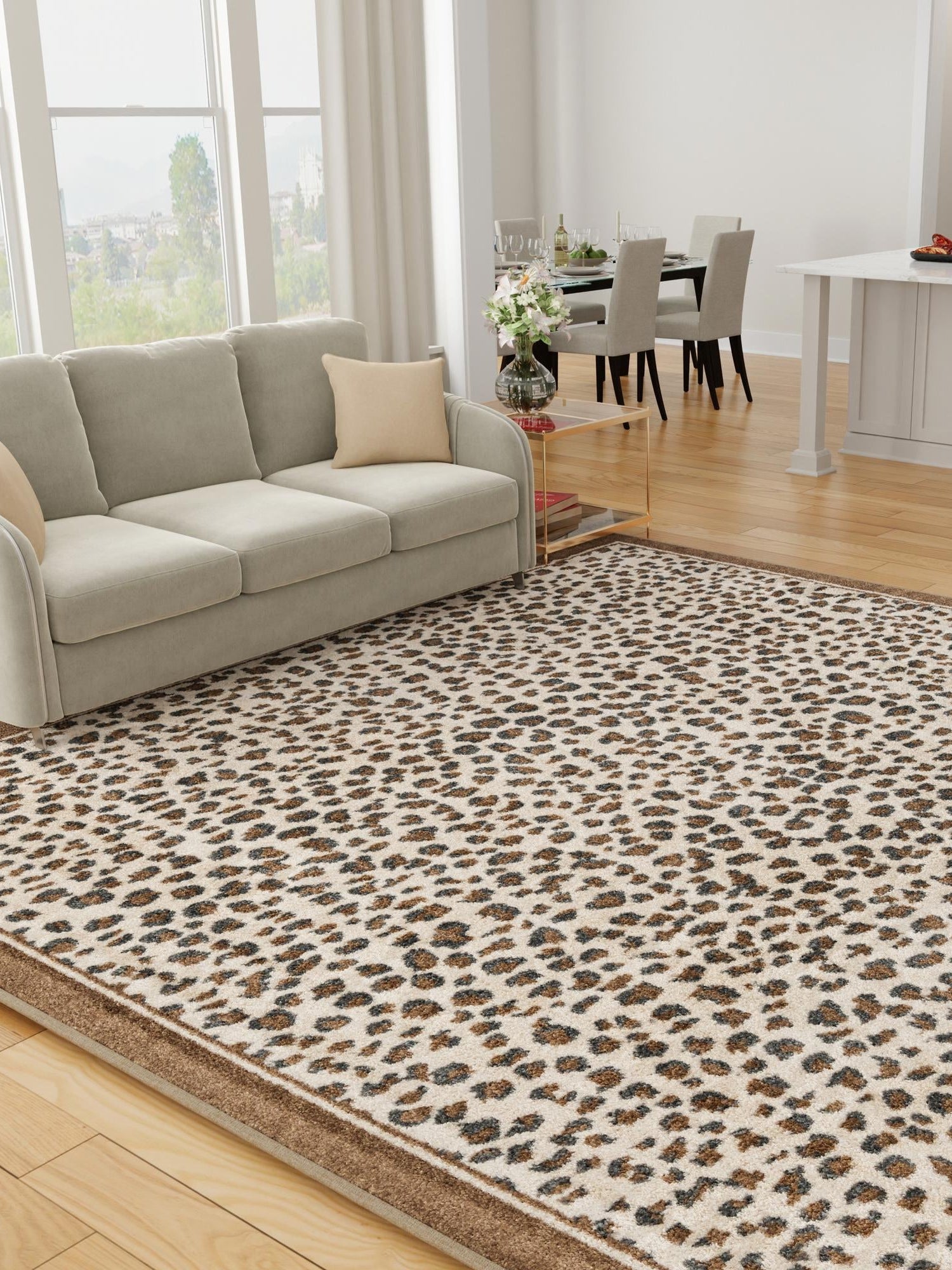 Brown 7' 10 x 7' 10 Wildlife Square Area Rug Animal Print Safari Jungle Inspired Carpet for Unique Modern Interior Design for Sale at Rug Engine