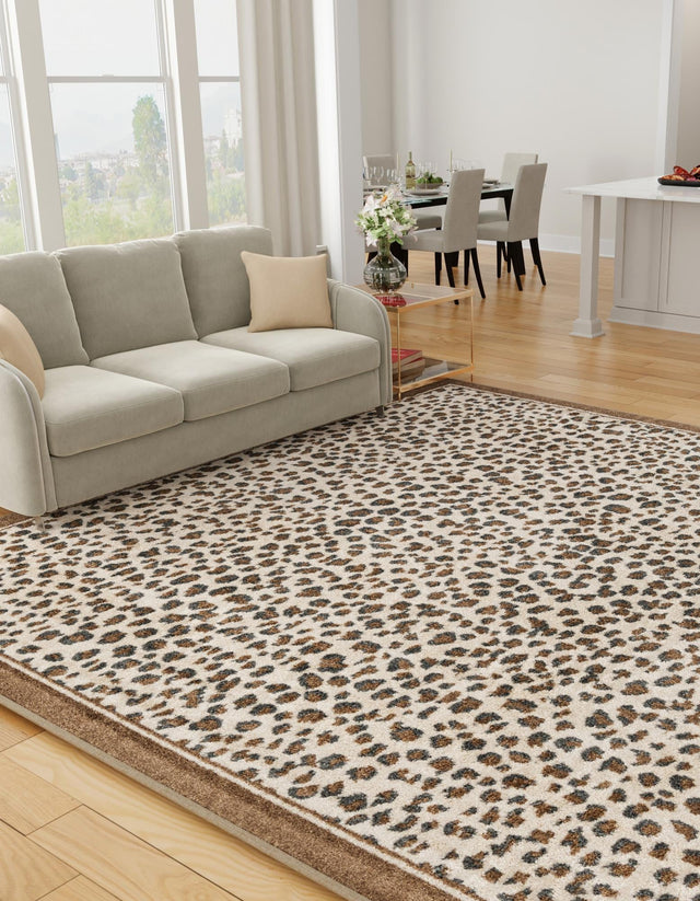 Brown 7' 10 x 7' 10 Wildlife Square Area Rug Animal Print Safari Jungle Inspired Carpet for Unique Modern Interior Design for Sale at Rug Engine