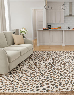 Brown 10' x 10' Wildlife Square Area Rug Animal Print Safari Jungle Inspired Carpet for Unique Modern Interior Design for Sale at Rug Engine