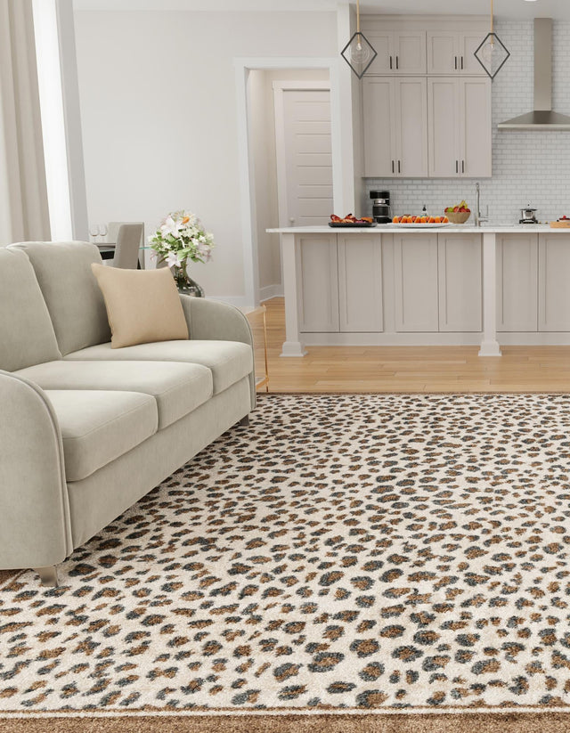 Brown 10' x 10' Wildlife Square Area Rug Animal Print Safari Jungle Inspired Carpet for Unique Modern Interior Design for Sale at Rug Engine