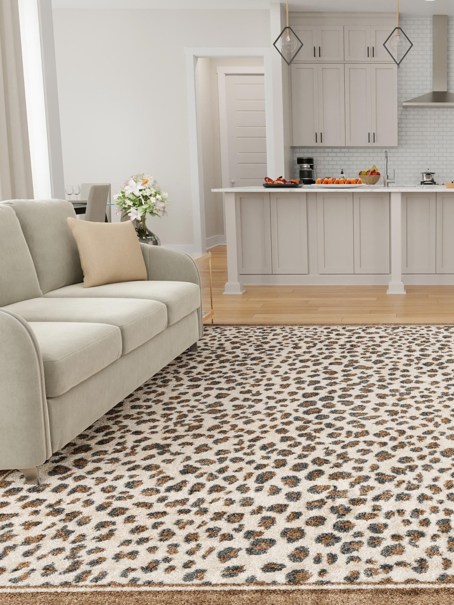 Brown 7' 10 x 7' 10 Wildlife Square Area Rug Animal Print Safari Jungle Inspired Carpet for Unique Modern Interior Design for Sale at Rug Engine